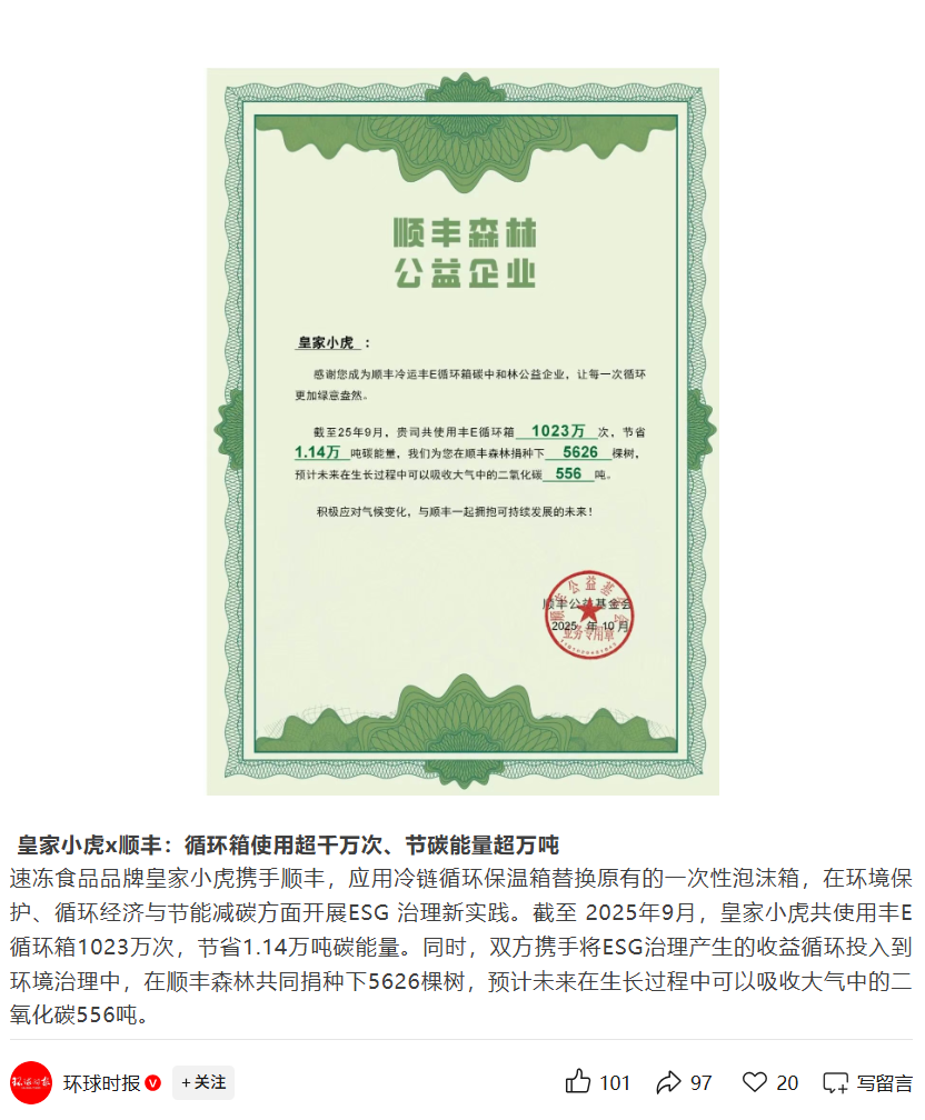 皇家小虎：从一票快递的小改变，到年节碳超万吨的ESG实践